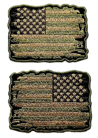 Distressed American USA Flag Forward Reverse Patch [2PC Bundle - Hook Fastener Backing -DP6-DP7]