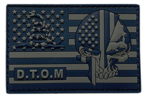 D.T.O.M USA Flag Gothic Skull Gadsden Patch [3.0 X 2.0 inch-PVC Rubber -MTD9]