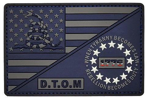 Gadsden USA Flag D.T.O.M 1776 Patch [PVC Rubber - 3.5 X 2.25 - Hook Fastener Backing- DT5]