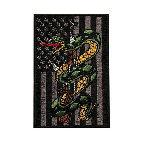 Snake AK-47 D.T.O.M. American Flag Patch (Embroidered Hook)