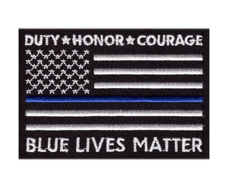 Duty Honor Courage Thin Blue Line Blue Lives Matter American Flag Patch (Embroidered Hook)