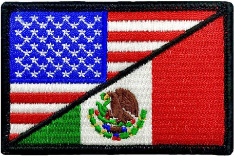 USA Flag Mexico Flag Patch [3.0 X 2.0 -“Hook” Fastener - UM2]