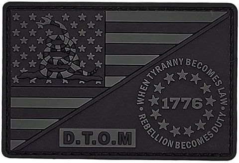 Gadsden USA Flag D.T.O.M 1776 PVC Patch [ 3.0 X 2.0 - Hook Backing- DT7]