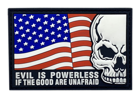 USA Flag Skull Evil Is Powerless If Good Is Unafraid Patch HOOK-3D PVC [mty1]