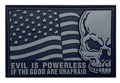 USA FLAG SKULL EVIL IS POWERLESS IF GOOD IS UNAFRAID PATCH HOOK-3D PVC [MTY2]