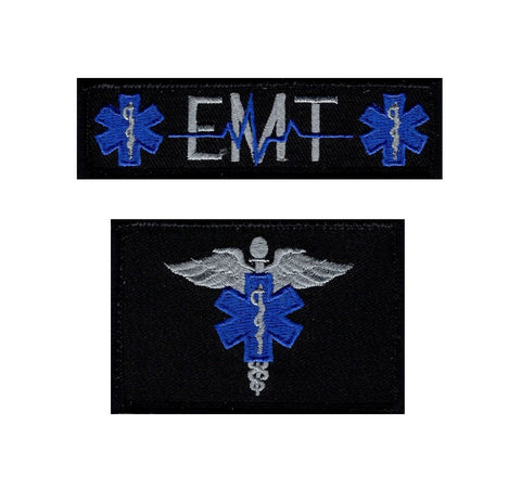 EMT Medic Cross Patch 2pc Bundle (Embroidered Hook) (Black/Blue)