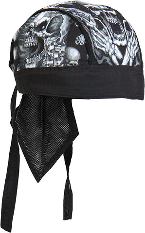 Black White Assassin Gangster Skull Motorcycle Head Wrap Durag Skull Cap Biker