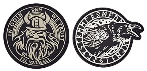 In Odin We Trust Viking God Raven Morale Patch [2PC Bundle - Hook Fastener - PVC Rubber ]