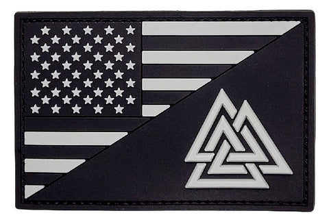 USA Flag Valknut Viking Odin Morale Patch [3.0 X 2.0 - PVC Rubber- “Hook Brand” Fastener-SO7]
