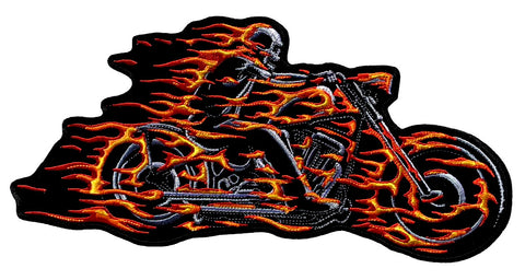 Hell Rider Flame Bike Jacket Vest Back Patch Biker Patch [Iron on sew on -11.0 X 5.5 inch]
