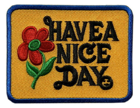 Have A Nice Day 70s Style Hippie Flower Patch [3.0 inch -Iron on Sew on -HA1]