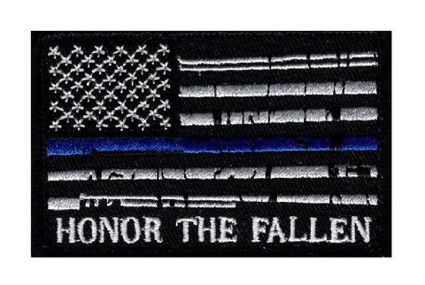 Honor The Fallen Thin Blue Line USA Flag Patch (Embroidered Hook)