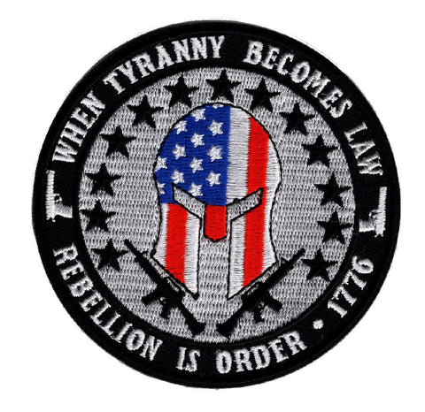 USA Flag Spartan Tyranny Becomes Law Patch [3.5 inch - hook Fastener]