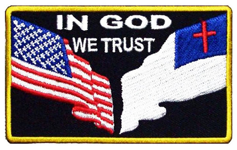 In God We Trust American Flag & Christian Cross Flag Patch (Embroidered Hook)