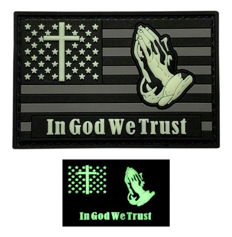 in God We Trust Praying Hand USA Flag Patch (3D PVC -Glow Dark -GT8)