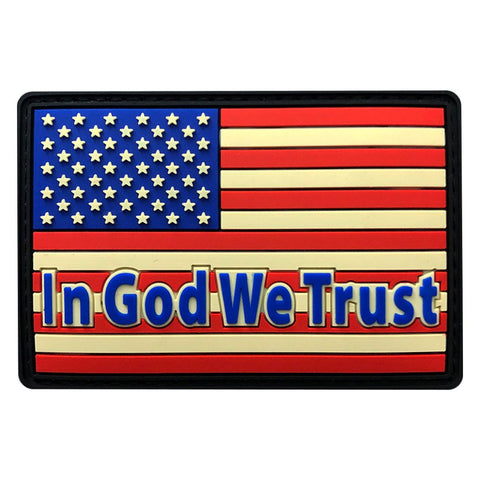 in God We Trust USA Flag Hook Patch [PVC Rubber-3.0 X 2.0 inch-FG7]