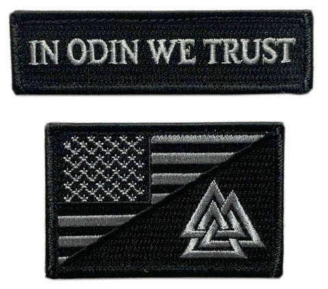 Odin we Trust USA Flag Valknut Viking Patch [2PC - Hook Fastener Backing - VP3]