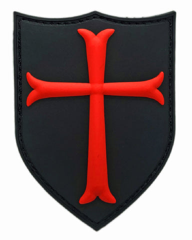 Cross Crusader Shield Patch [3D-PVC Rubber-Hook Fastener Backing -CS7 Red/Blk]