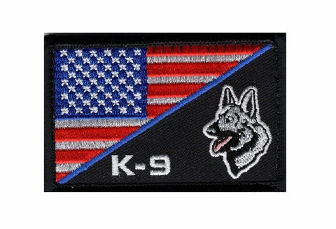 K-9 American Flag Thin Blue Line Patch (Embroidered Hook)
