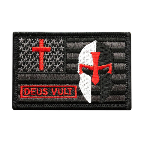 Deus Vult USA Flag Cross Christian Templar Knight in God Wills Patch (Iron on Sew on-MTB35)