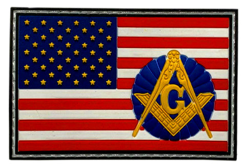 Masonic USA American Flag Patch [3.0 X 2.0 -PVC Rubber-“Hook Brand” Fastener -MF7]