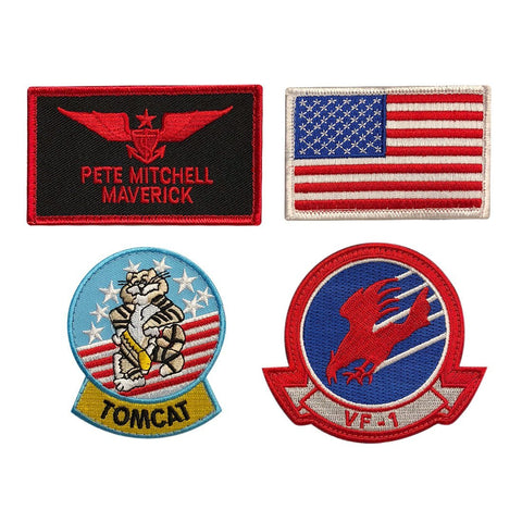 Top Gun Pete Mitchell Maverick 4pc Patch Set (Embroidered Hook)