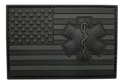 Medic EMT EMS Paramedic USA Flag Patch (3D PVC Rubber -“Hook Brand” Fastener-MU4)