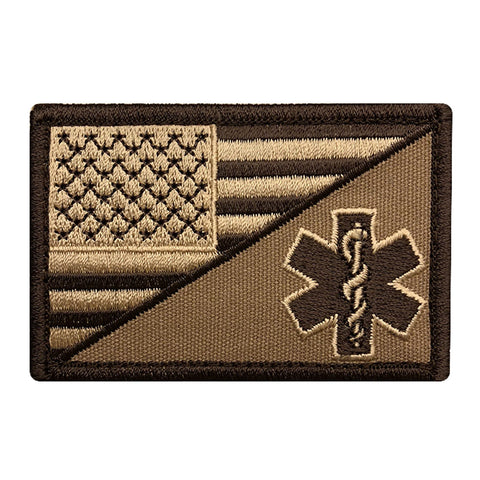 American Flag / Medic EMT Patch (Embroidered Hook) (Tan/Brown)