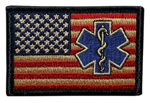 USA Flag Subdued EMT Medic EMS Paramedic Patch (3.0 X 2.0"Hook Brand" Fastener -MF15)