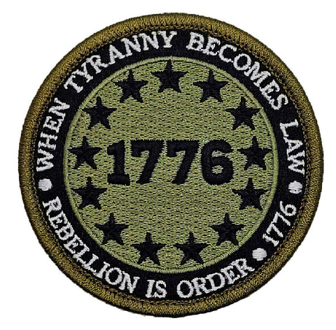 1776 Camo Green Round 2A Liberty Patch [3.0 X 3.0 - Hook Fastener Backing -PL7]