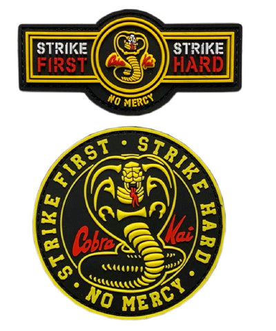 Cobra Kai No Mercy Strike First Strike Hard Patch [3D-PVC Rubber-2PC Bundle ] “Hook Brand” Fastener