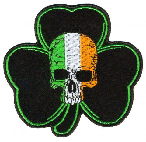 Irish Shamrock Skull Embroidered Patch [Iron on Sew on - 3.5 inch -PS1]