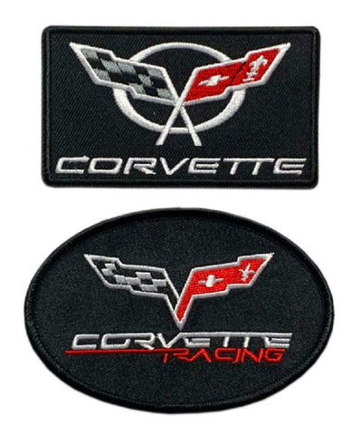 Corvette Racing Checker Flags Sports Cars Patch [2PC Bundle-Iron on Sew on]