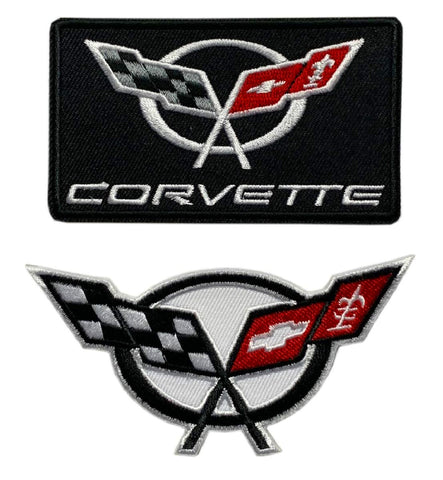 Corvette Racing Checker Flags Cars Patch [2PC Bundle-Iron on Sew on]