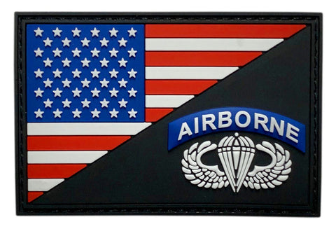 USA Flag Airborne Tactical Patch [PVC Rubber -“Hook Brand” Fastener 3.0 X 2.0-A-12]