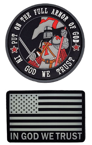 Miltacusa Armor of God Put On The Full Armor in God We Trust Patch [2PC Bundle -PVC Rubber - Hook Fastener Backing]