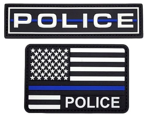 Police Thin Blue USA American Flag Path [2PC Bundle - PVC Rubber -PL9-7]