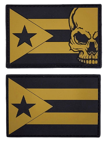 Puerto Rico Flag Skull Patch [2PC Bundle -PVC Rubber - “Hook Brand” Fastener -P1,2]