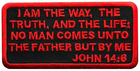 John 14:6 Embroidered Christian Bible Patch [Hook Fastener Backing - 4.0 X 2.0 -MJ14]