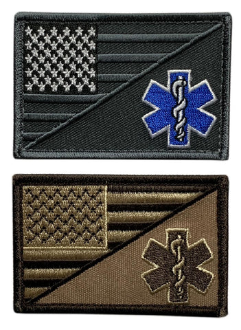 USA Flag Medic EMT EMS Patch (2PC Bundle -“Hook Brand” Fastener - M15,49)