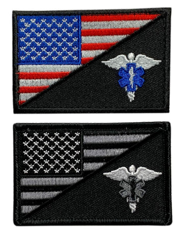 USA Flag Medic EMT EMS Patch (2PC Bundle -“Hook Brand” Fastener - MF3-MF4)