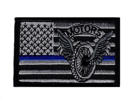 Thin Blue Line Motorcycle Police American Flag Patch (Embroidered Hook)