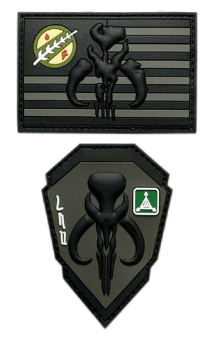 Mandalorian USA Flag Mythosaur Skull Patch [2PC - “Hook Brand” Fastener - 3D-PVC Rubber-MTB5,1]