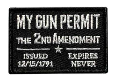 USA Gun Permit 2nd Amendment 1791 Patch [3.0 X 2.0 “Hook Brand” Fastener - GP7]