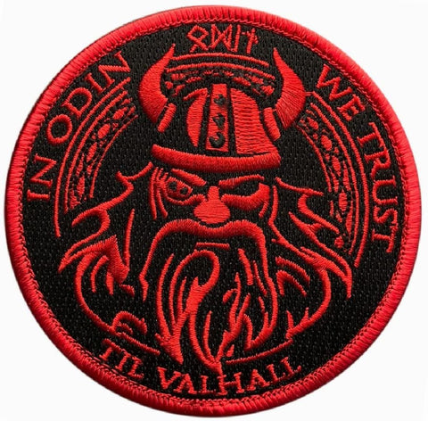 in Odin We Trust Viking God Patch [3.5 X 3.5 inch - Iron On Sew on - Red/Blk]