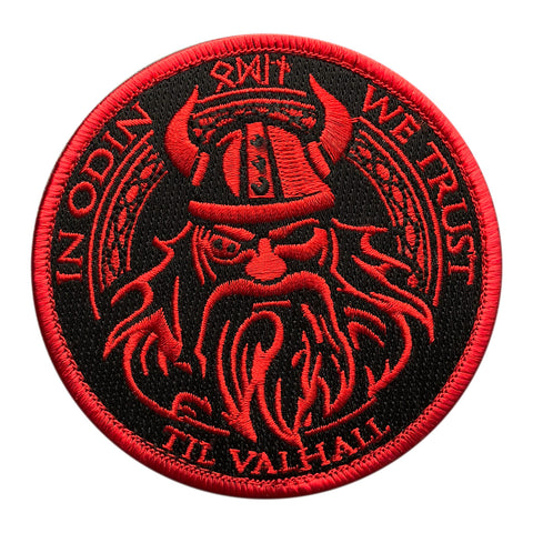 In Odin We Trust Til Valhall Viking Patch (Embroidered Hook) (Red/Black)