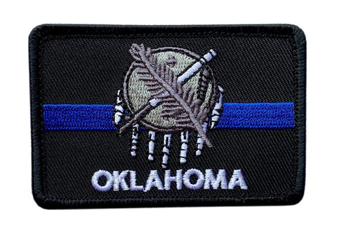Miltacusa Oklahoma State Thin Blue Line Tactical Patch [Hook Fastener -3.0 X 2.0 - OP4]