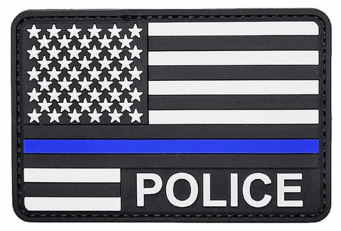 USA Flag Police Thin Blue Line Patch [PVC Rubber- “Hook Brand” Fastener-PL7]