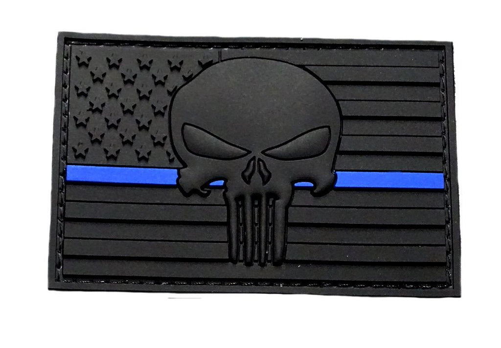 Punisher Skull Thin Blue Line American Flag Patch (PVC) – MILTACUSA