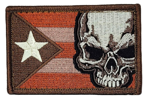 Puerto Rico Flag Skull Embroidered Patch [3.0 X 2.0 -“Hook Brand” Fastener -PRY1]